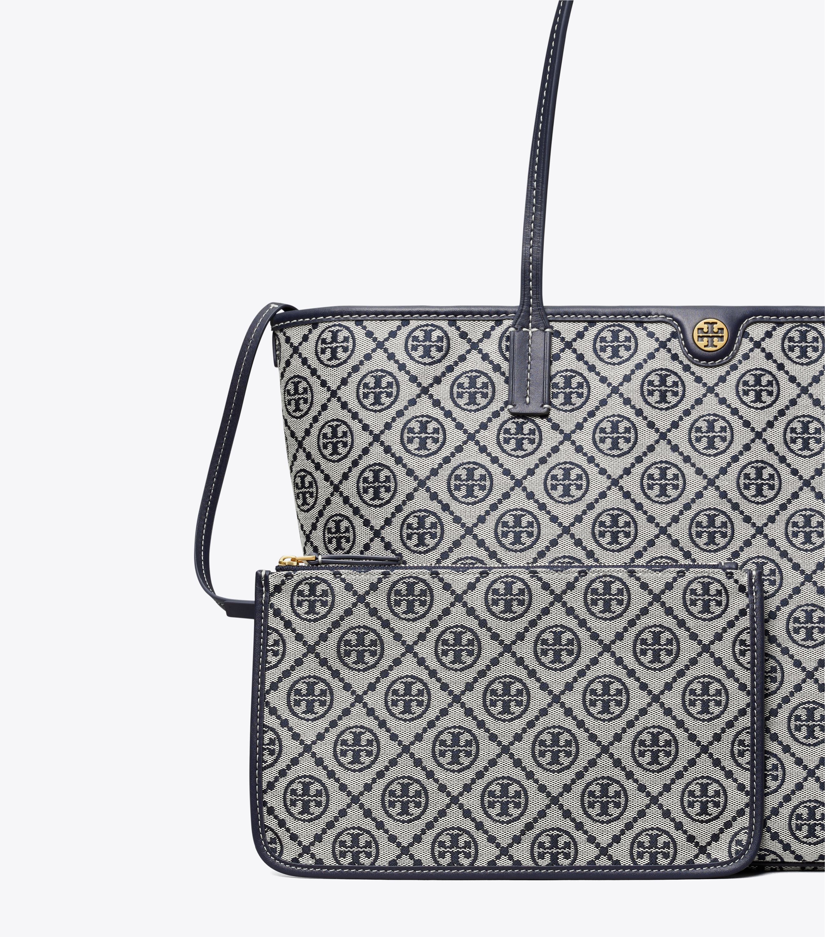 B@TT ロゴ刺繍 ラグ T Monogram Zip Tote, Tory Navy | Tory Burch UAE