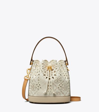 T Monogram Eyelet Bucket Bag