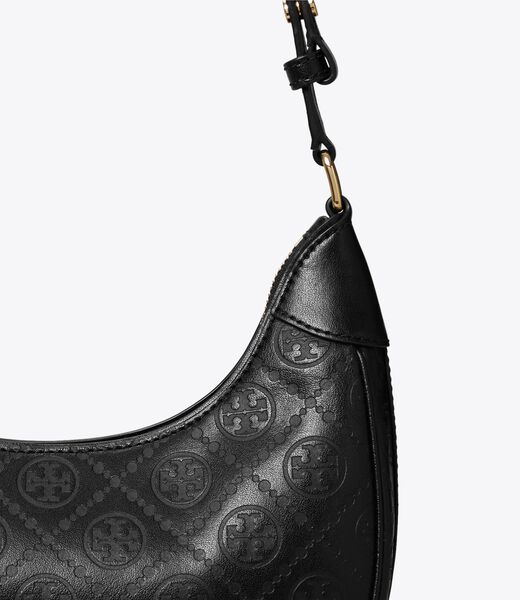 tory burch t monogram leather crescent bag