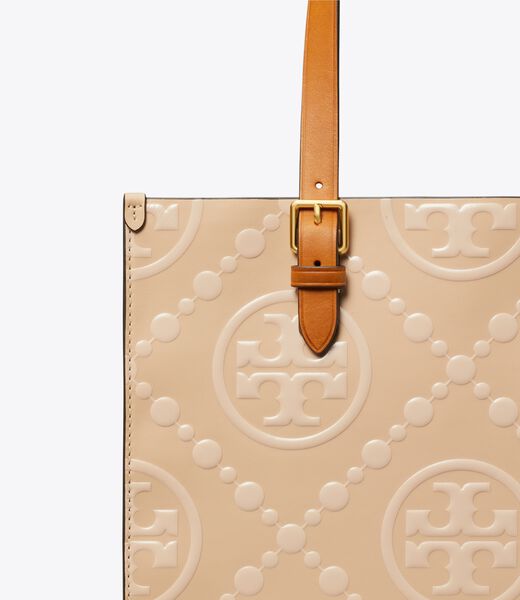tory burch small t monogram contrast embossed tote