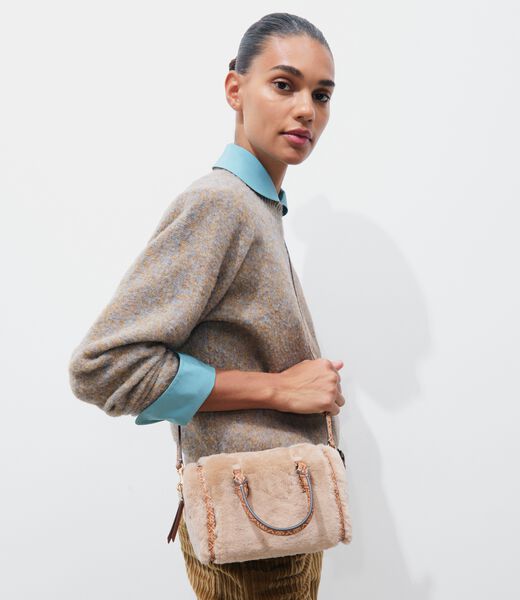 tory burch t monogram shearling petite barrel bag