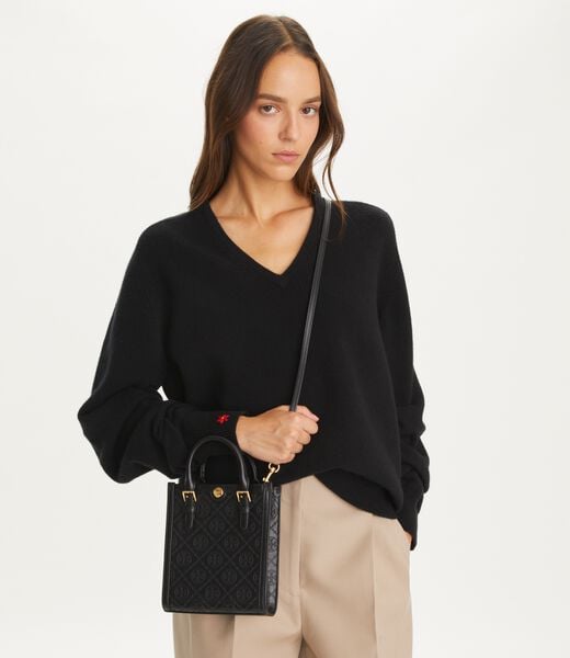 tory burch t monogram leather mini tote