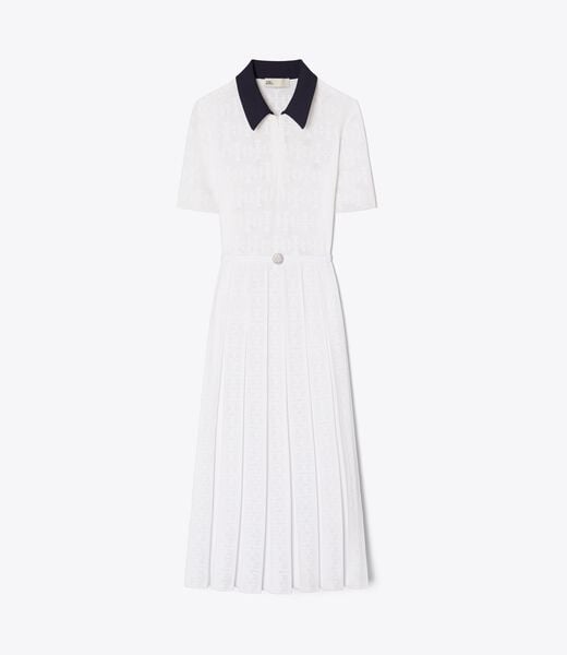tory burch t monogram pointelle pleated dress