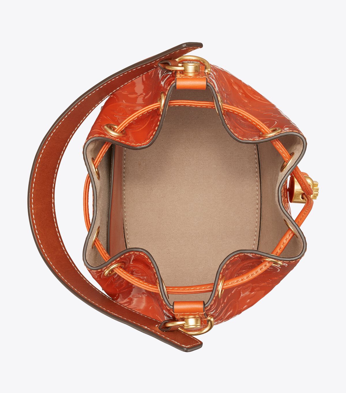 tory burch t monogram patent embossed bucket bag
