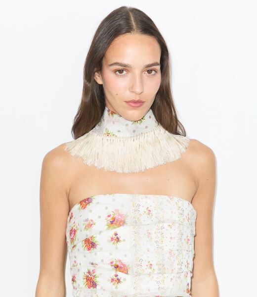 tory burch polka dot floral patchwork fringe neckerchief