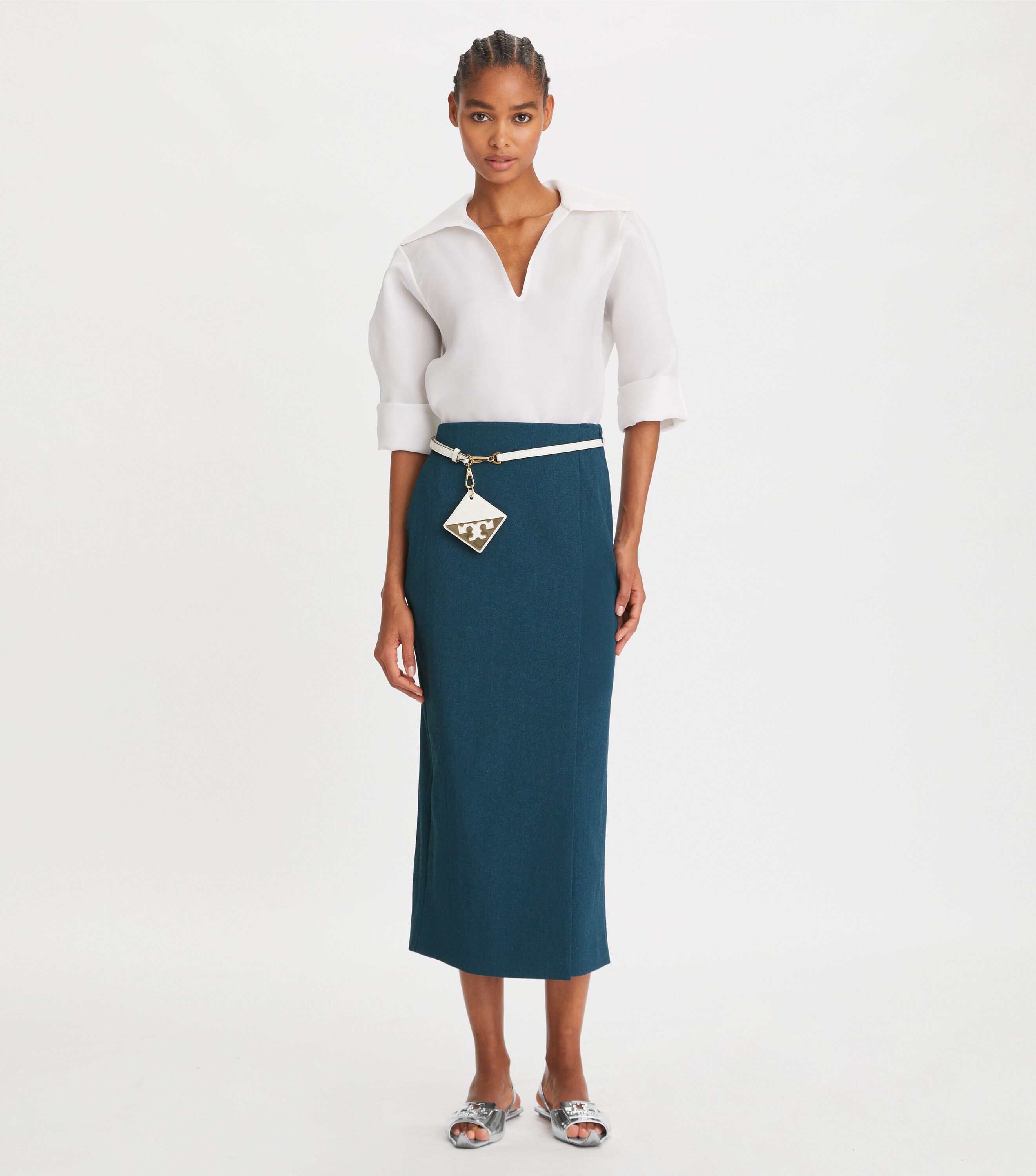 Stretch Faille Wrap Skirt, Solar Blue | Tory Burch UAE
