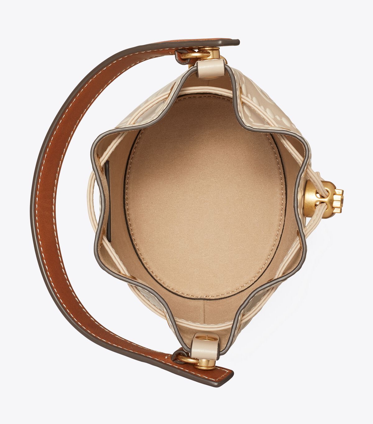 tory burch t monogram contrast embossed mini bucket bag