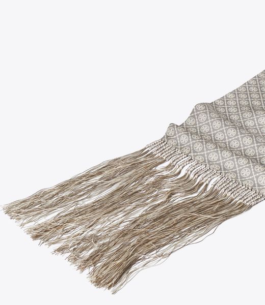 tory burch t monogram fringed oblong scarf