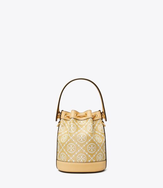 tory burch t monogram raffia mini bucket bag