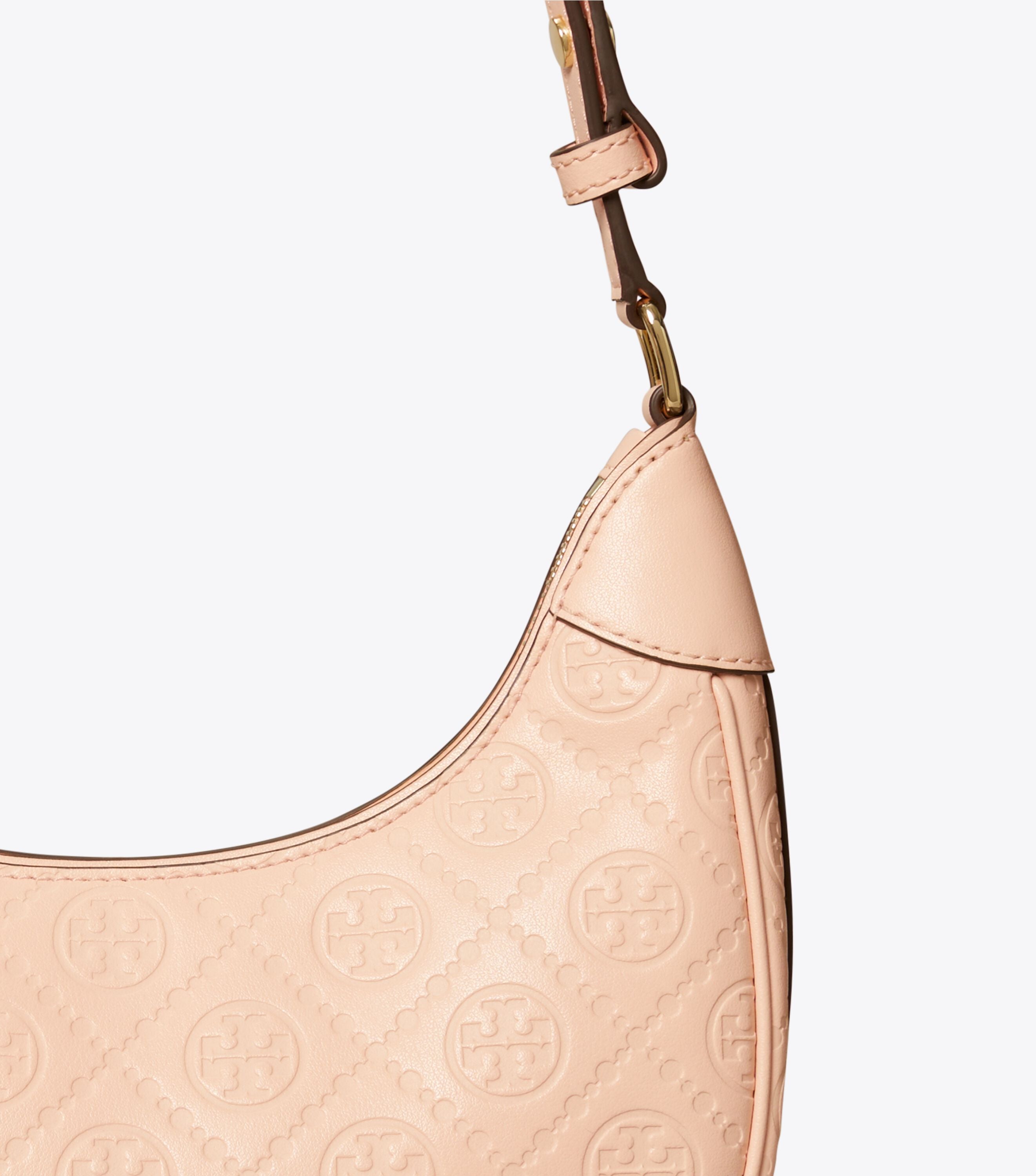 T Monogram Leather Crescent Bag, Blush | Tory Burch UAE