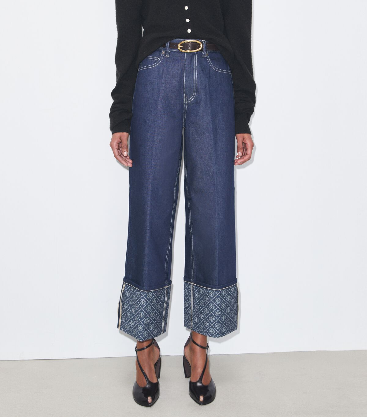 Contrast Cuff Straight Leg Jean tory burch contrast cuff straight leg jean