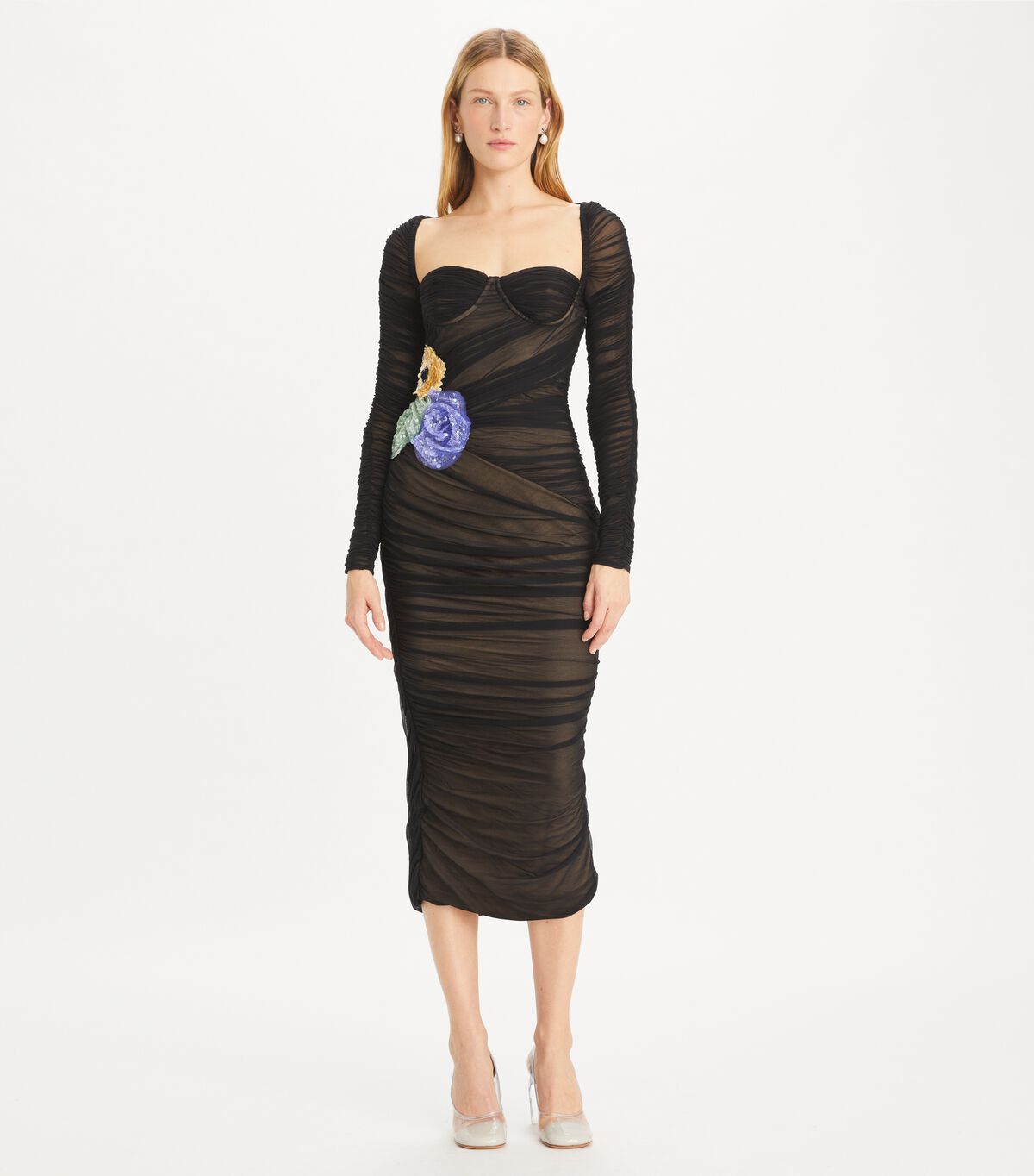 tory burch embellished viscose ruched dress