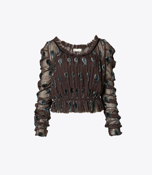 tory burch بلوزة مخملية مجعدة