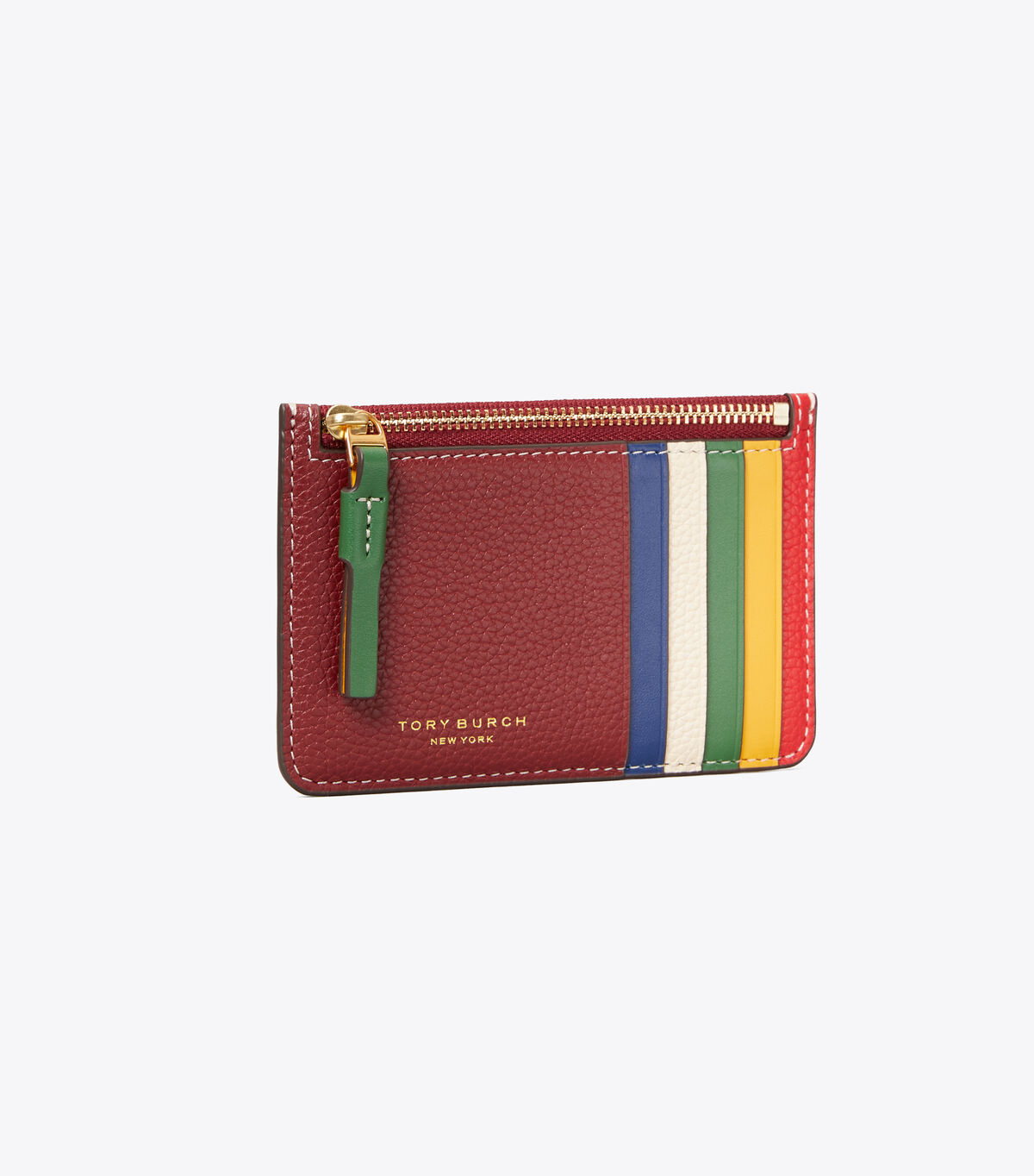 tory burch perry color block top zip card case