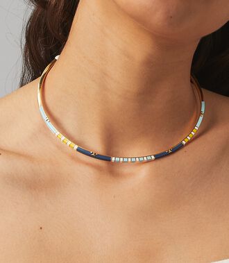 Serif-T Enamel Striped Collar Necklace