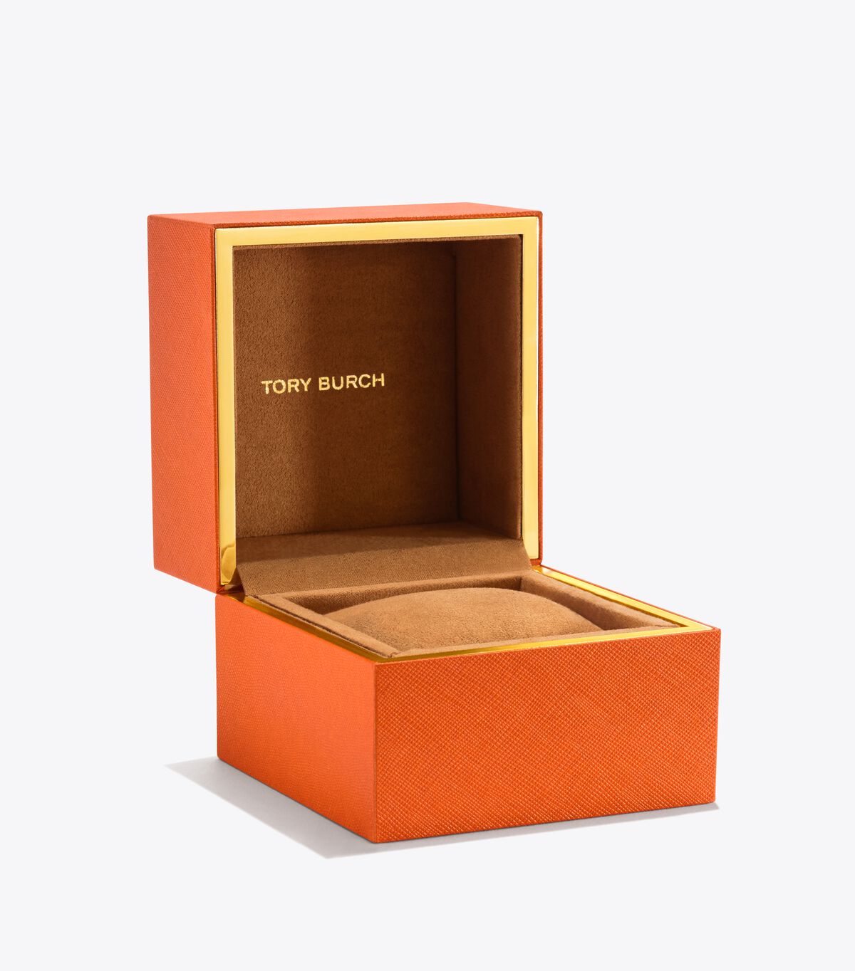 tory burch sawyer twist round watch brown orange leather gold tone 29 x 29 mm