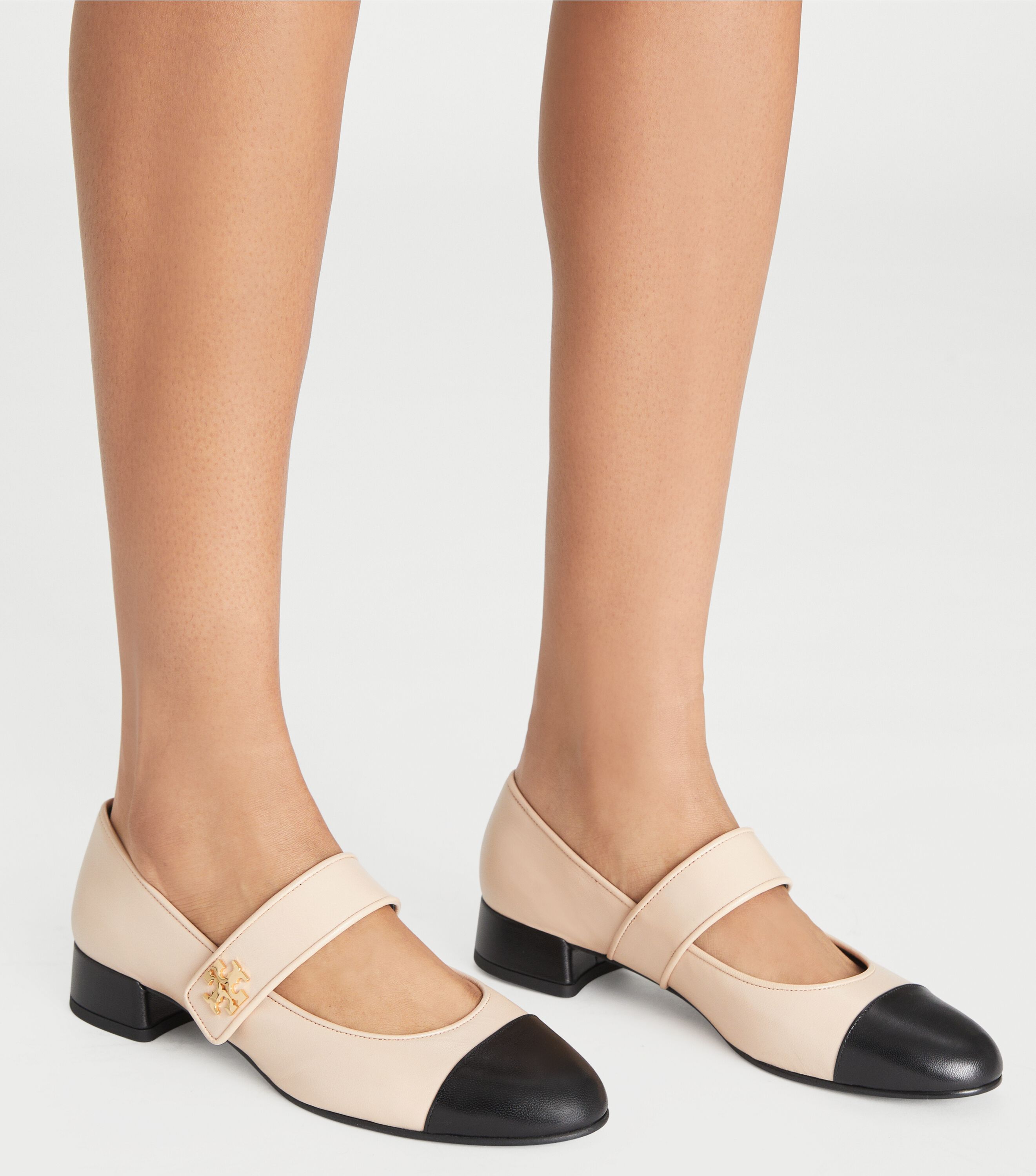 Cap-Toe Mary Jane Heeled Ballet, Rose Silk / Perfect Black