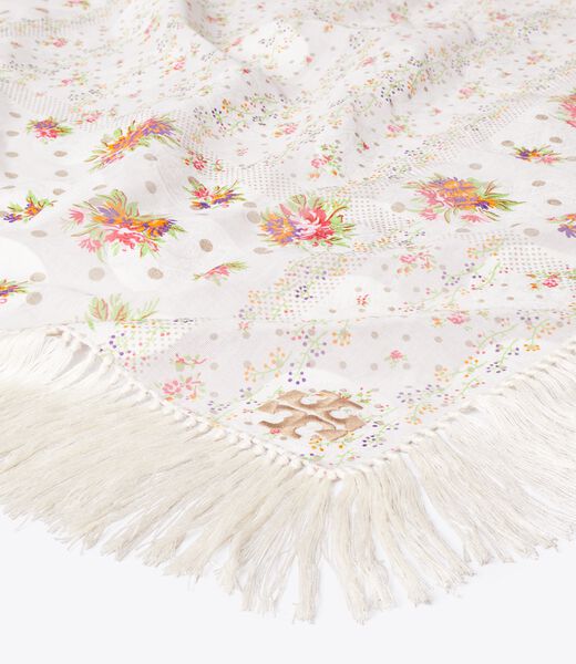 tory burch polka dot floral patchwork fringe neckerchief