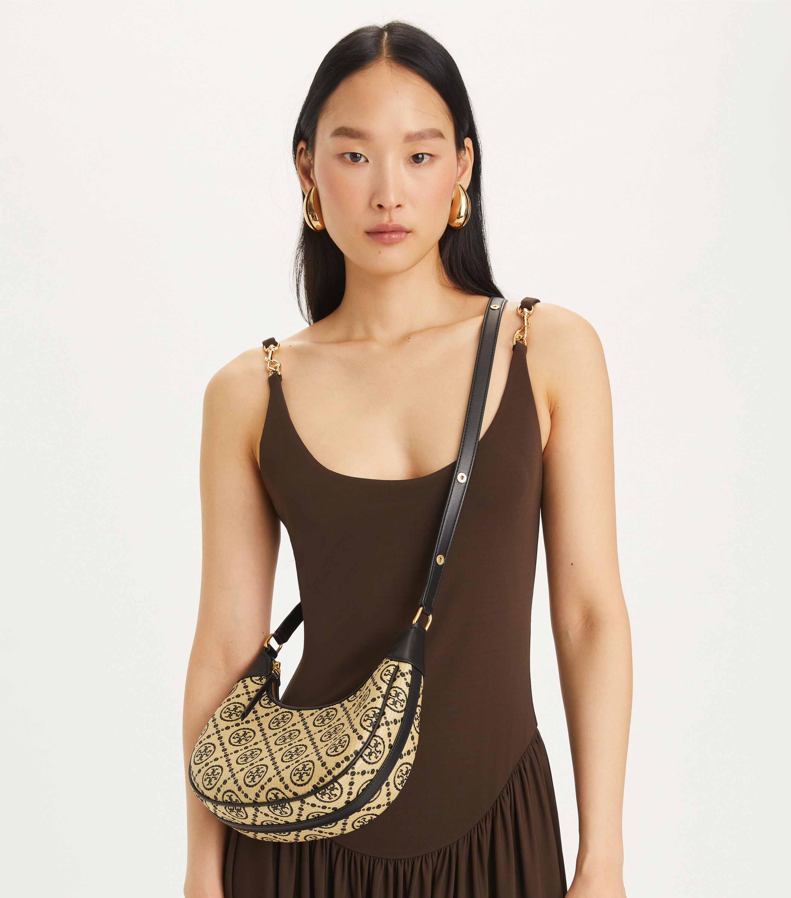 Tory Burch T Monogram Raffia Crescent Bag Tory Burch UAE