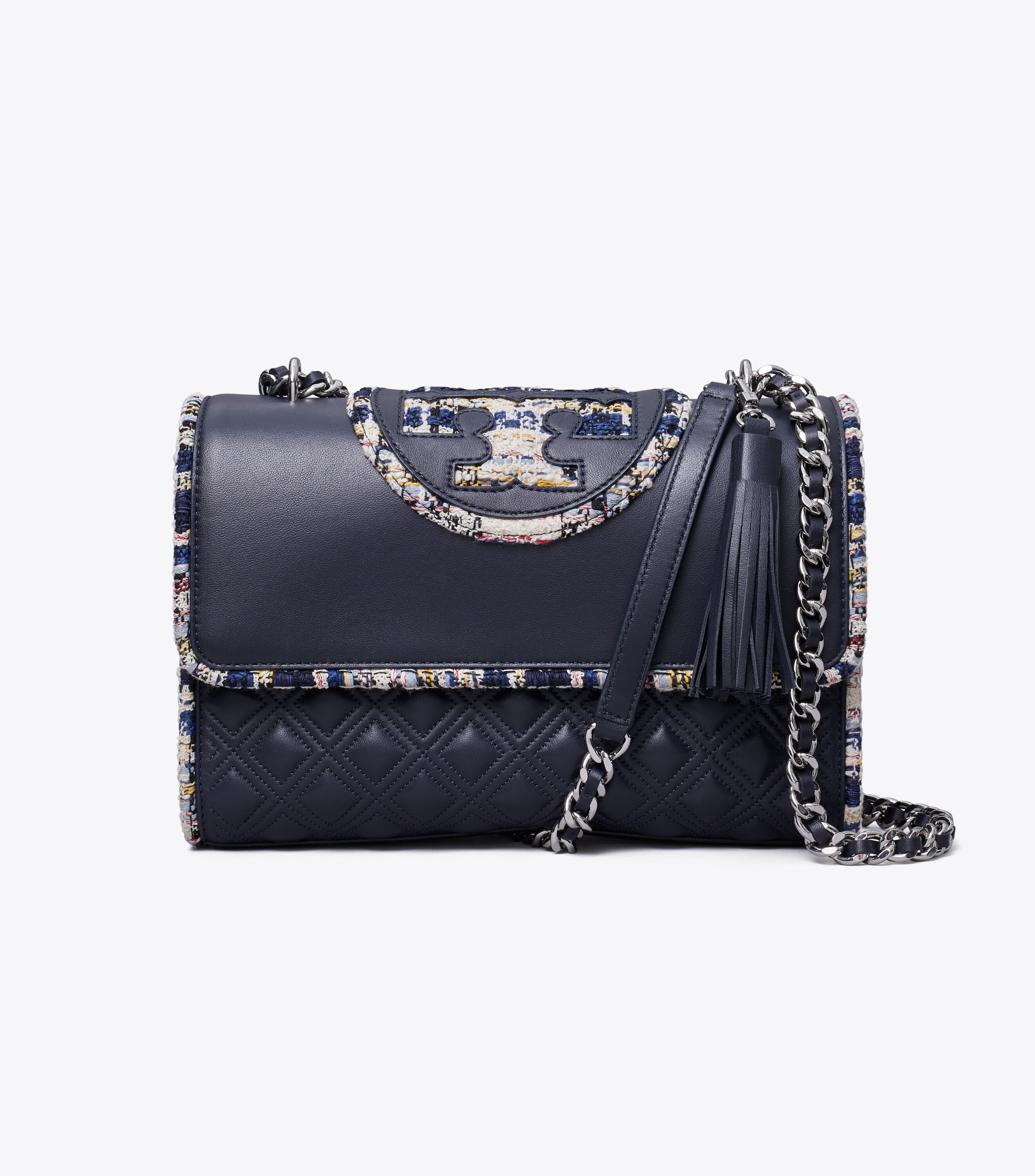 Tory Burch Fleming Tweed Border Convertible Shoulder Bag Tory Burch UAE