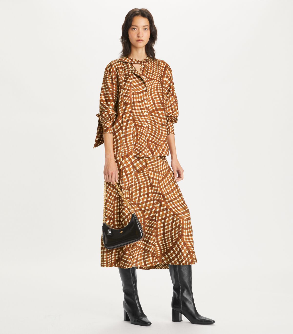 tory burch printed silk twill skirt