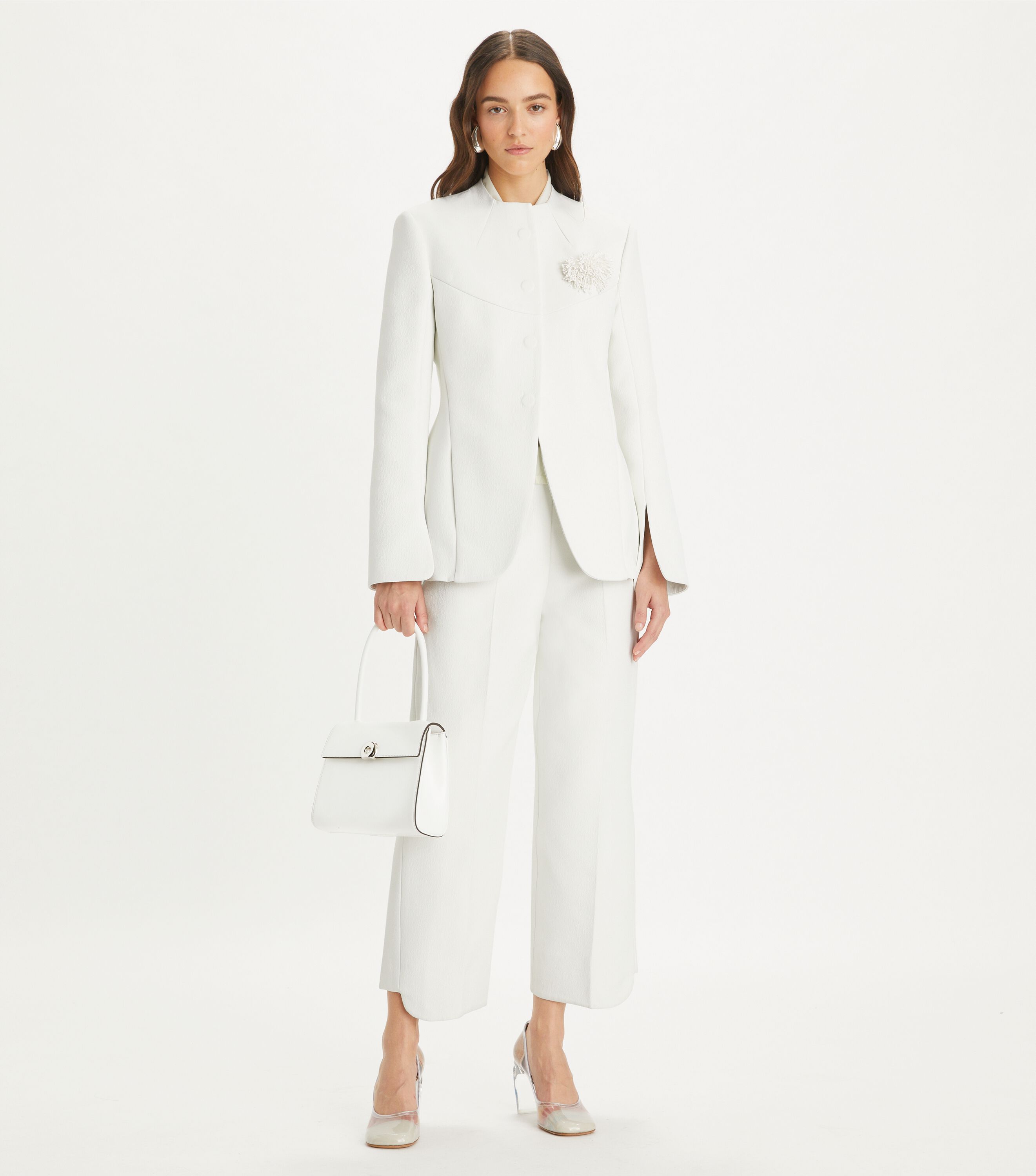 ノーカラージャケット★Tory Burch★DOUBLE-FACED JACKET★ Double-Faced Jacket, Face Side White/Back Side Dark Birch