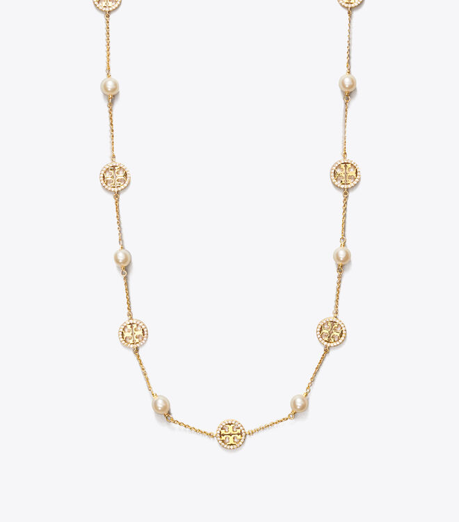 Crystal Pearl Logo Necklace | 50-off-carry-overs | Tory Burch