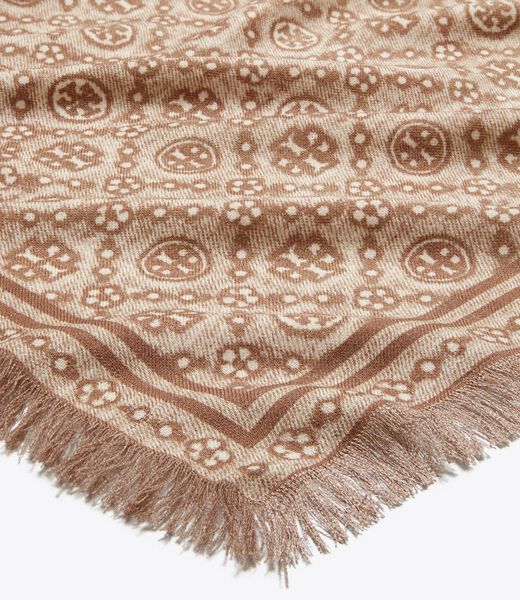 tory burch وشاح مستطيل مزهر بنقشة t مونوغرام