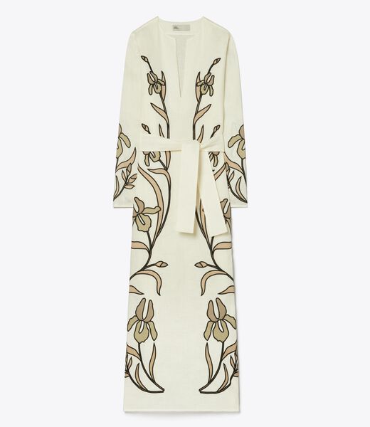 tory burch applique linen caftan