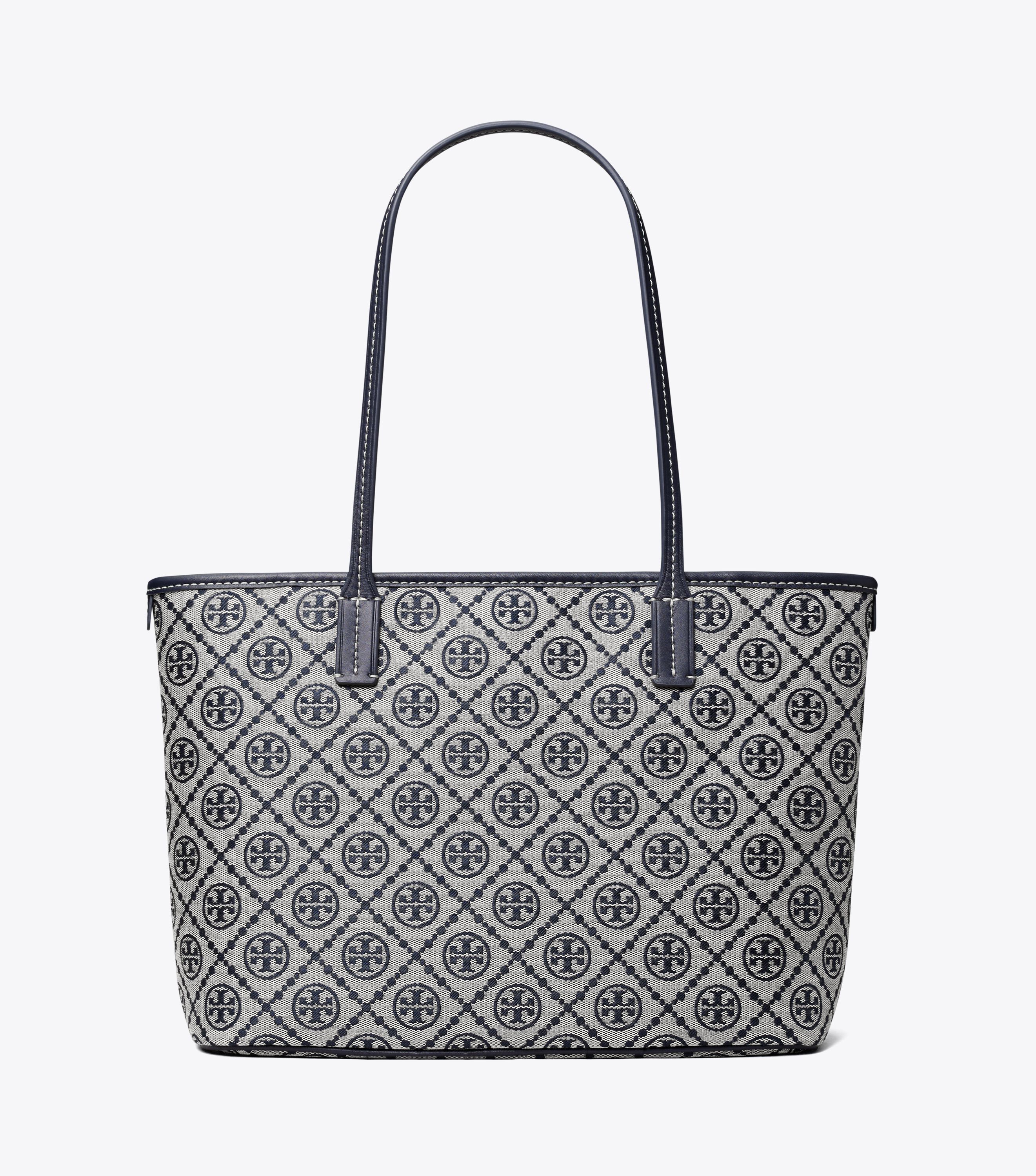 TORY BURCH ネイビー ホワイトドット エスパドリーユ24cm Small T Monogram Zip Tote, Tory Navy | Tory Burch UAE