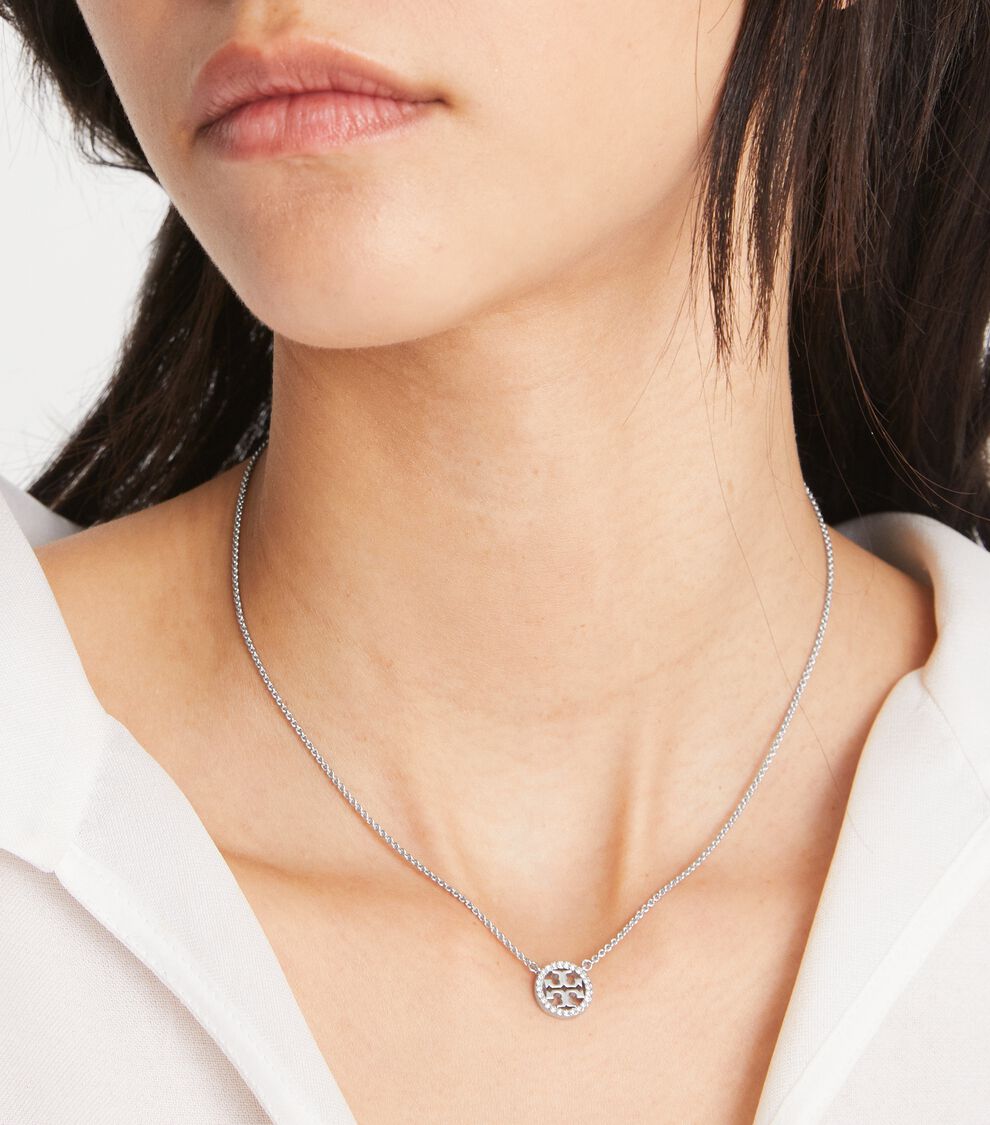 Miller PavÃ© Logo Delicate Necklace, Tory Silver/Crystal Tory