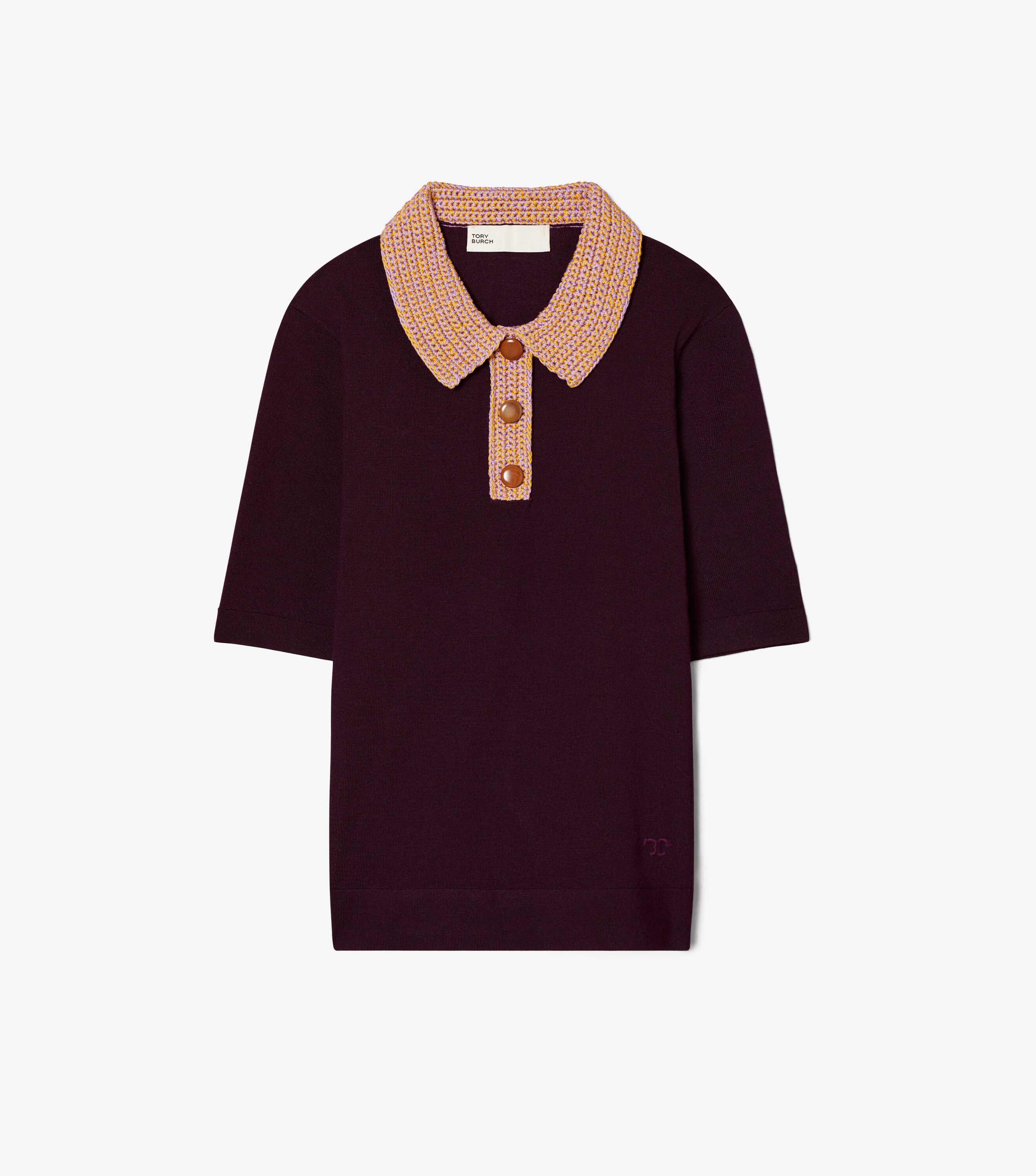 Crochet Collar Knit Polo Ready To Wear Tory Burch