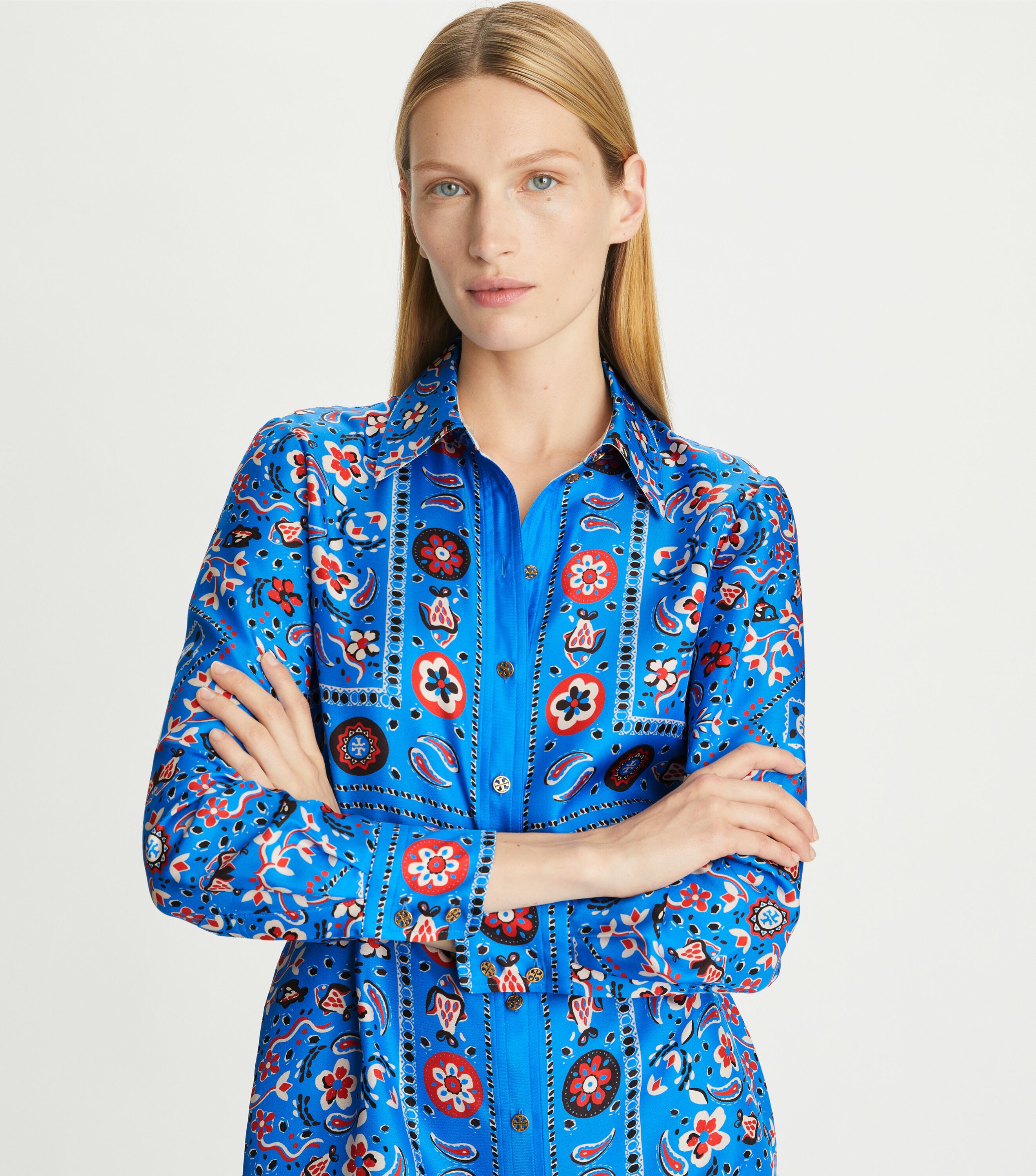TORY BURCH 165361040 関税送料込 Printed Silk Shirtdress, Cobalt Blue Pisces Dream | Tory