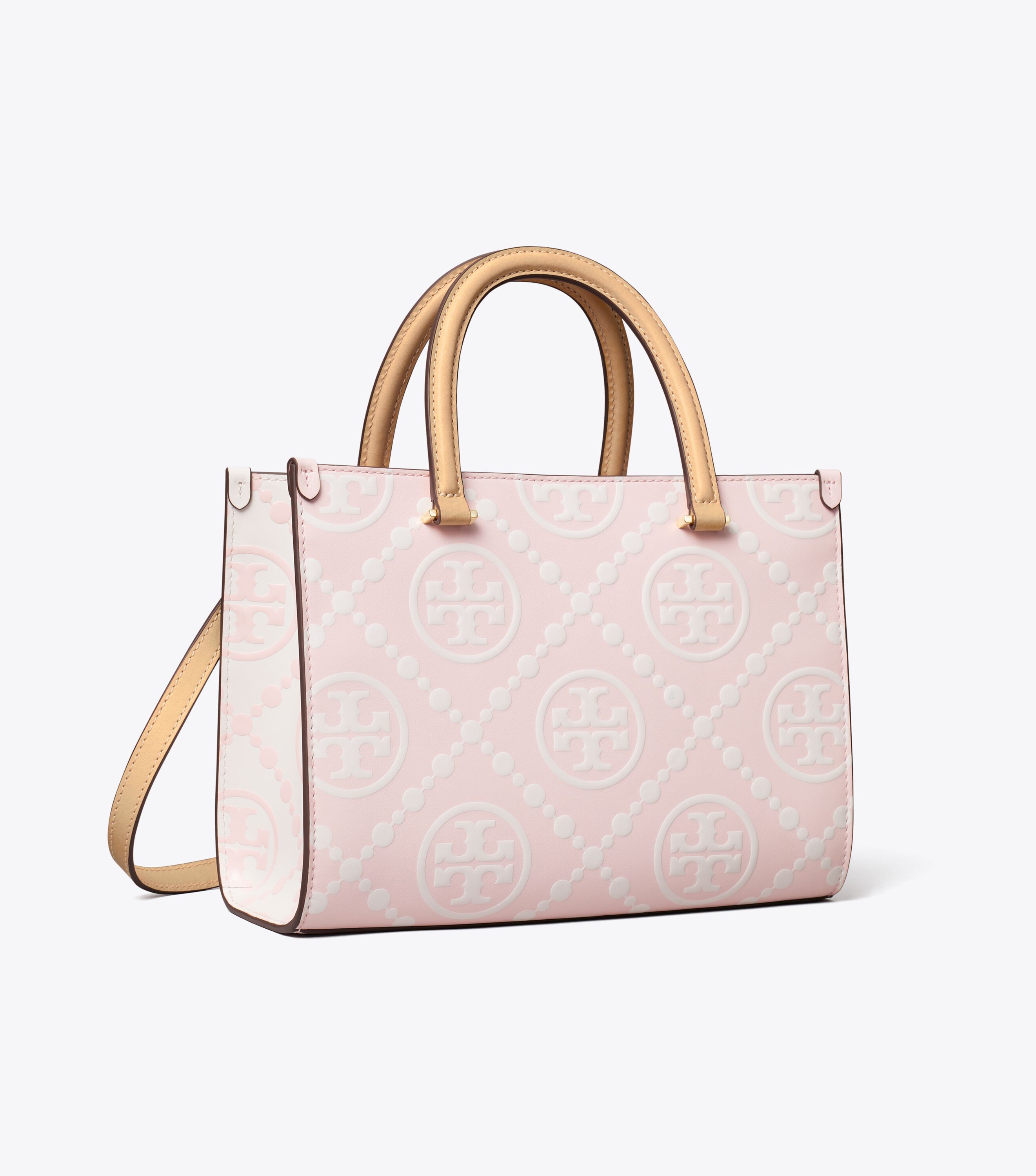 TORY BURCH トートバッグ ピンクベージュ T Monogram Contrast Embossed Top-Handle Tote, Powder Pink | Tory