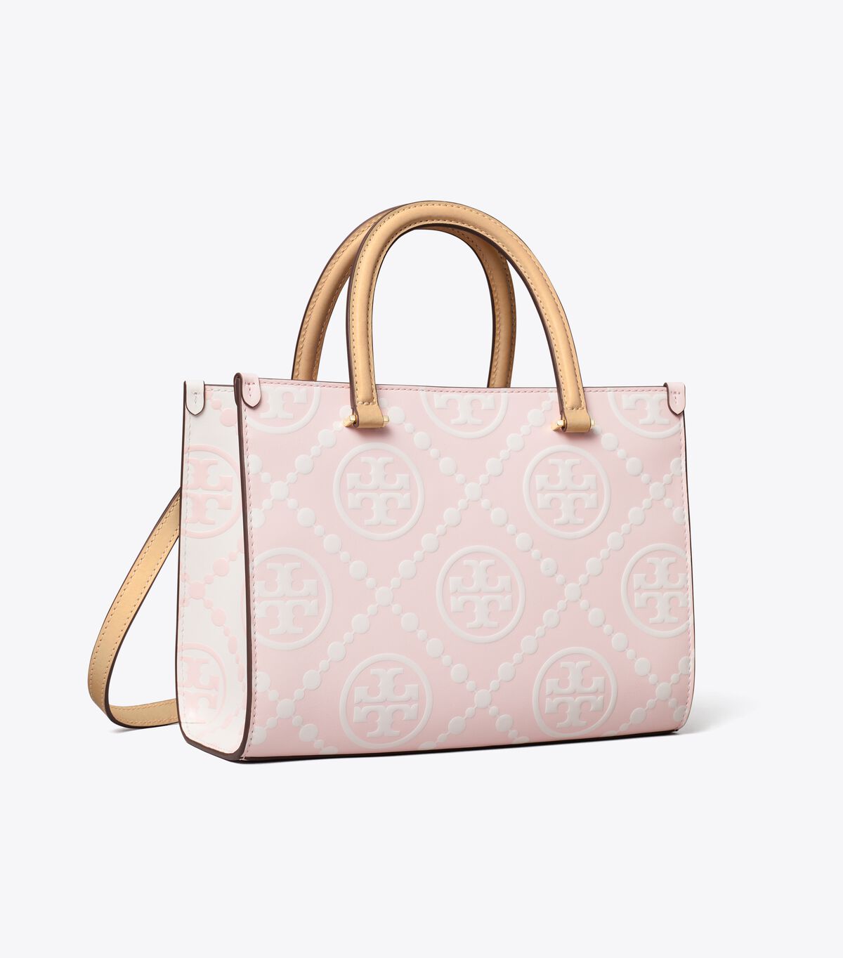 tory burch t monogram contrast embossed top handle tote