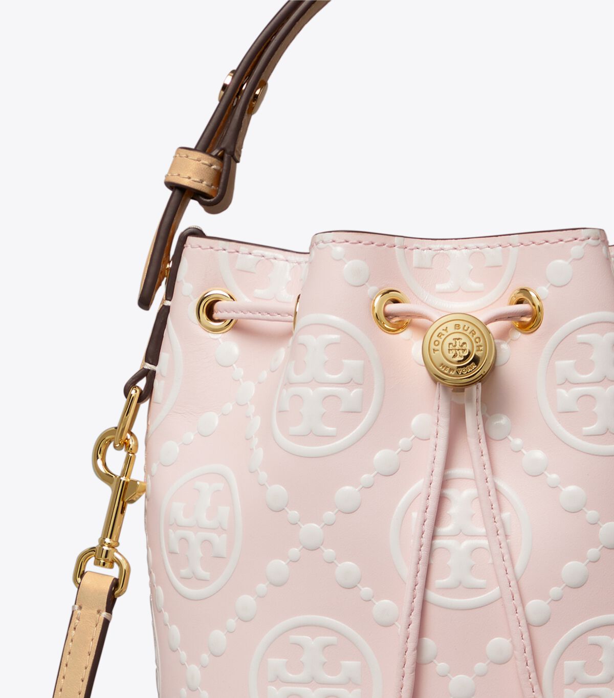 tory burch t monogram contrast embossed mini bucket bag