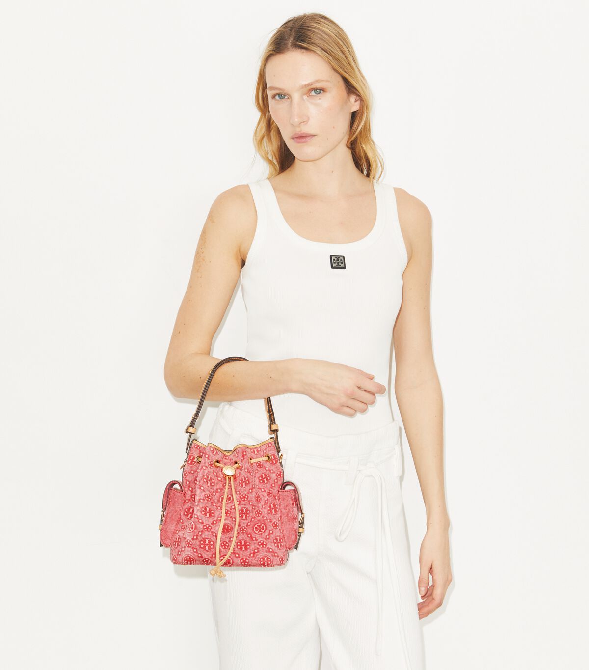 T Monogram Denim Bucket Bag tory burch t monogram denim bucket bag